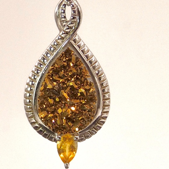 Golden Druzy & Citrine Sterling Silver Earrings - Picture 9 of 9